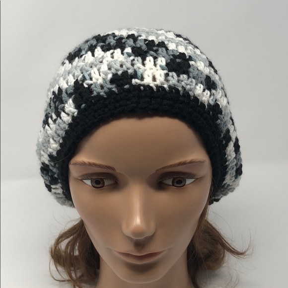 Slouchy winter beanie hat black white grey - Picture 2 of 4